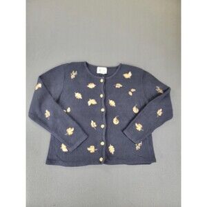 Christopher & Banks Sweater Womens Medium Leaf Embroidered Cardigan Fall